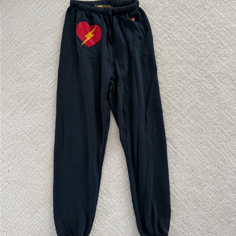 Aviator Nation New Navy Joggers with Red Heart and Yellow Lightning Bolt